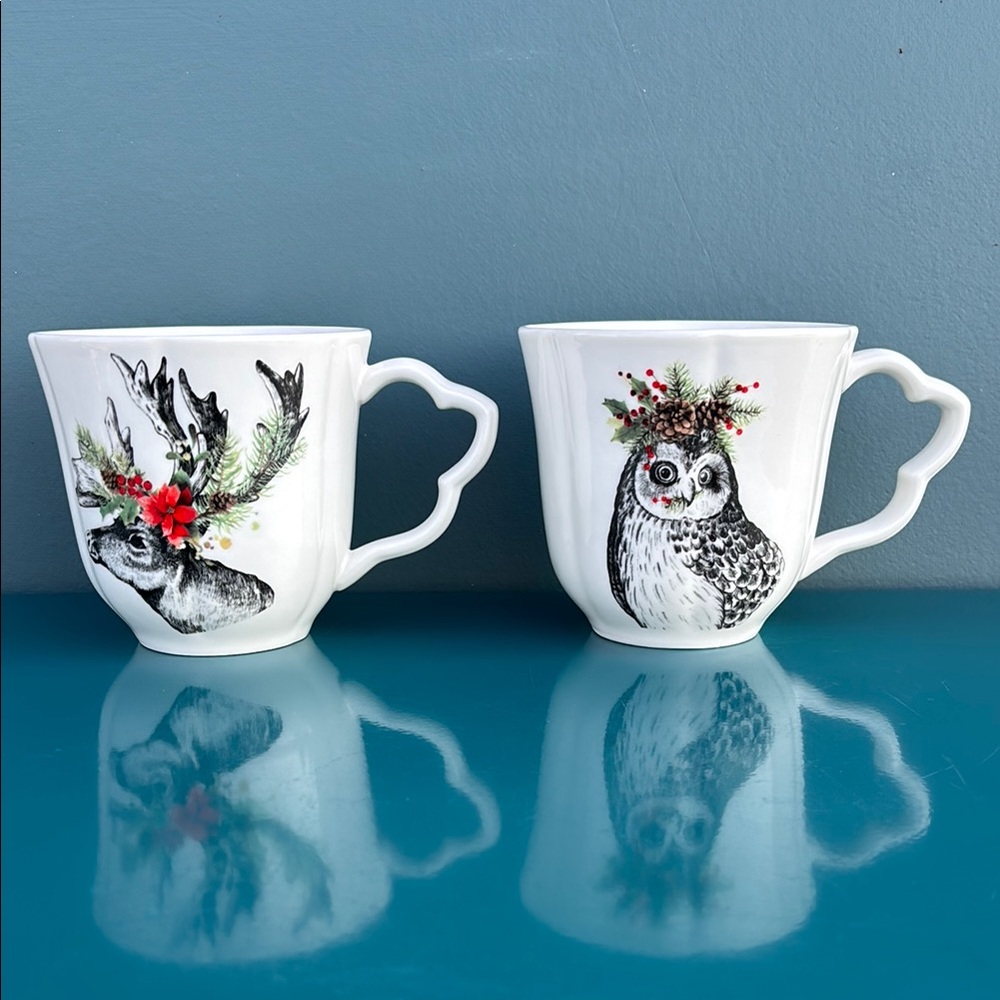 Set Of 2 Porcelain Furry Christmas Mugs By Tabletops Unlimited